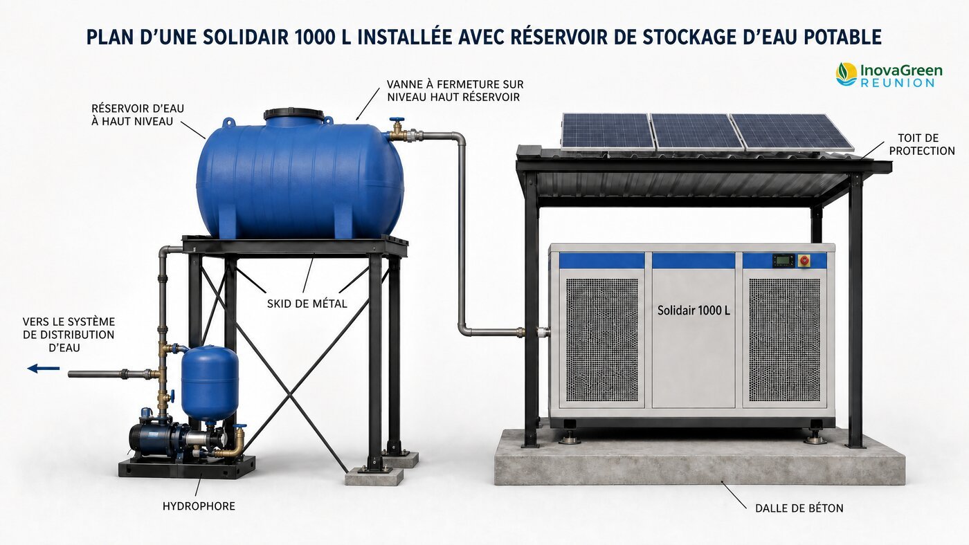 Installation plan of a SOLIDAIR Standard AWG WaterHub with solar power for a Kenyan community site
